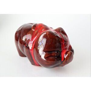 Vintage McMaster Craft Brown Pottery Pig Bank with Red Drip Glaze Souvenir of Wi